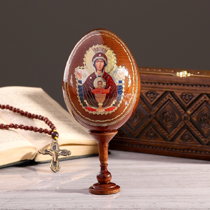 Сувенир Яйцо на подставке икона "Божья Матерь Неупиваемая чаша"