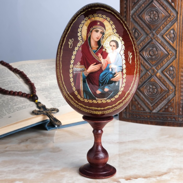 Сувенир Яйцо на подставке икона Божья Матерь Иверская