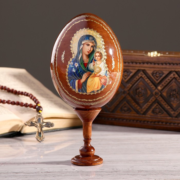 Сувенир Яйцо на подставке икона "Божья матерь Неувядаемый цвет"