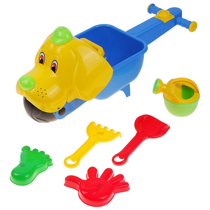 Песочный набор №341: Тачка "Малыш Бим", совок №10, грабли №10, формочки, лейка малая №4