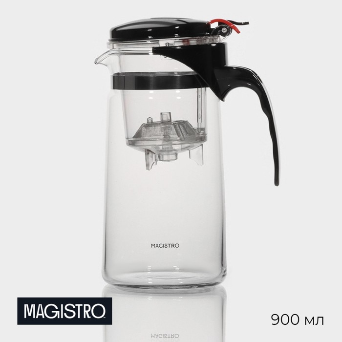 Чайник стеклянный заварочный Magistro «Мантана», 900 мл, с пластиковым ситом чайник стеклянный заварочный magistro мехико 900 мл с металлическим ситом пластиковая колба