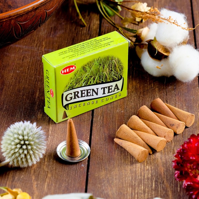 Благовония "HEM Green Tea" (Зелёный чай), 10 конусов
