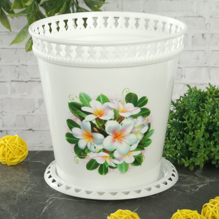 Горшок-кашпо с поддоном 1 л "Ажур. Магнолии"