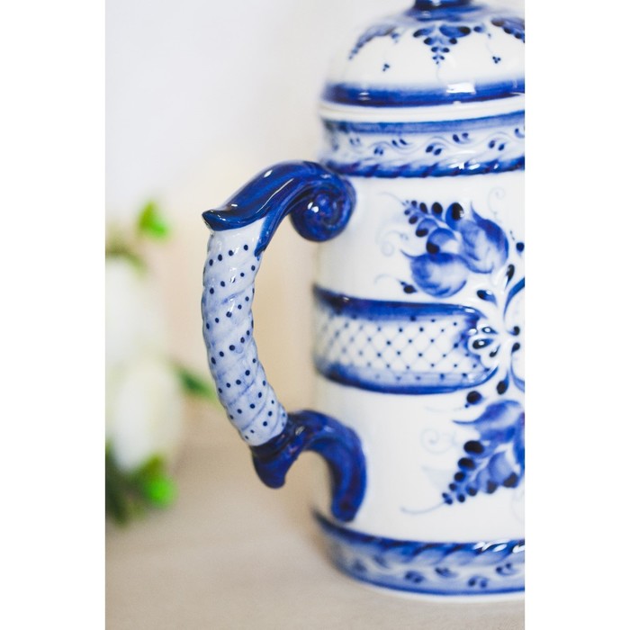 Кружка пивная с крышкой «Орёл», гжель, кобальт, 1.2 л