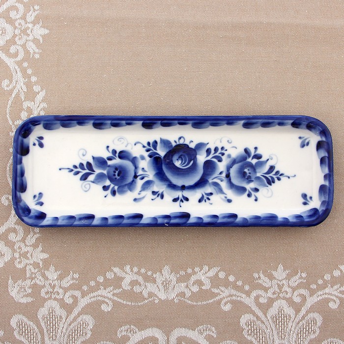 Набор для специй «Букет», гжель, 4 предмета: солонка, перечница, горчичница с ложкой, подставка