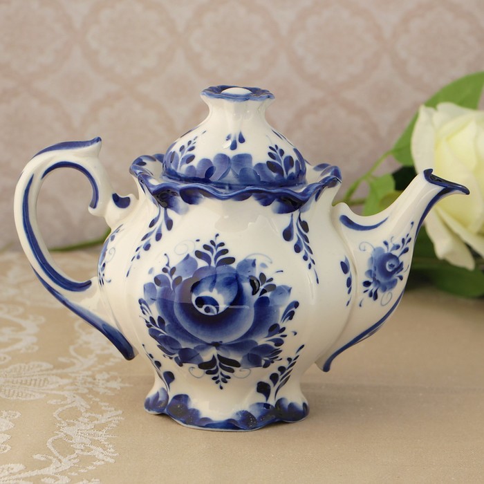 Чайник «Цветок»,  21х12,5х14,5 см, гжель