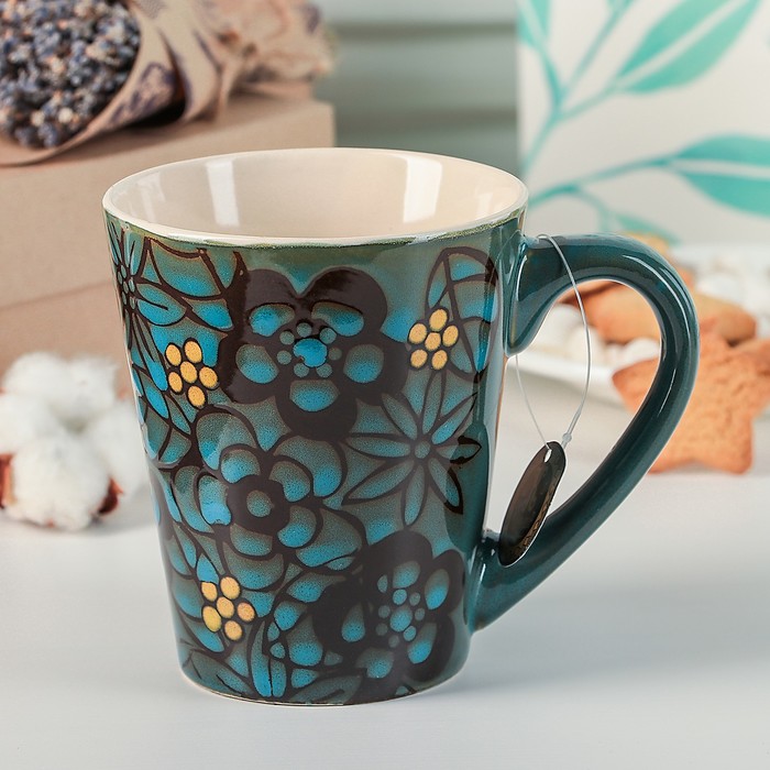 Кружка 320 мл "Муран. Цветочное панно", цвет синий