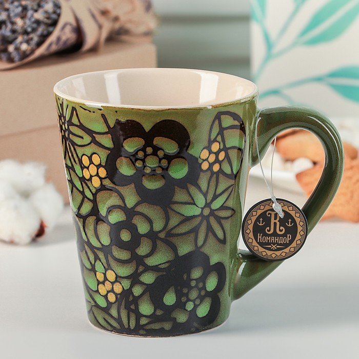 Кружка 320 мл "Муран. Цветочное панно", цвет зеленый