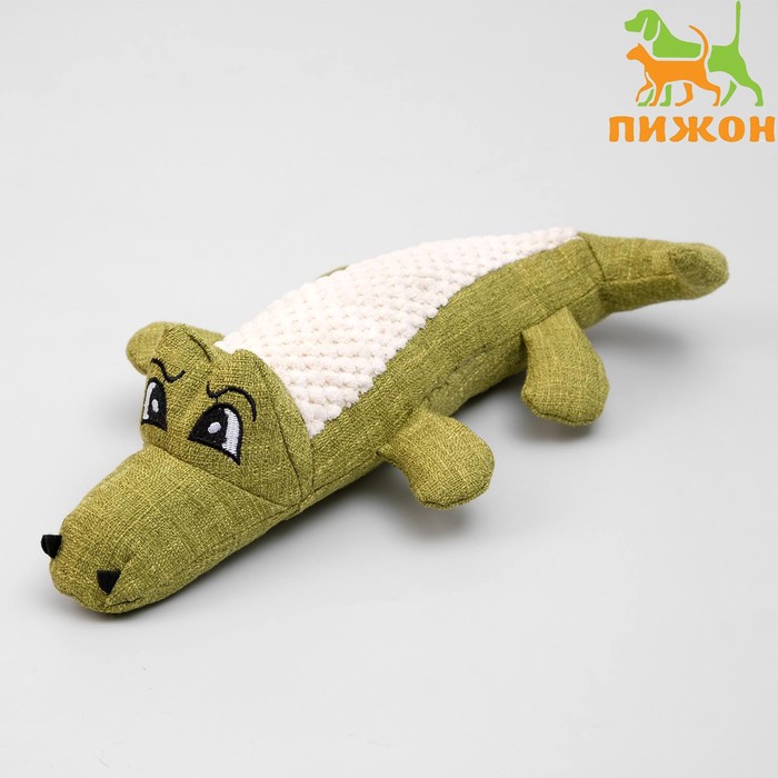 Игрушка текстильная Крокодил с пищалкой, 30 см, зелёный