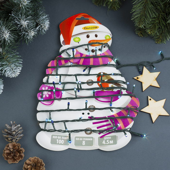 Гирлянда "Метраж" 4.5 м, Н.Т. 100 ламп, 220V, контр. 8 р, СИНИЙ