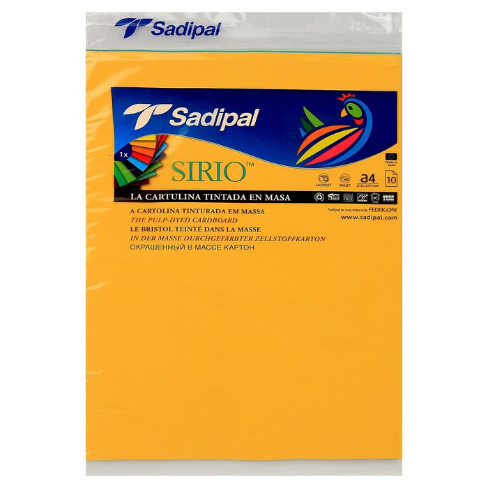 Картон цветной набор 210*297 мм Sadipal Sirio 170 г/м2 10 листов*10 цветов яркие цвета 738