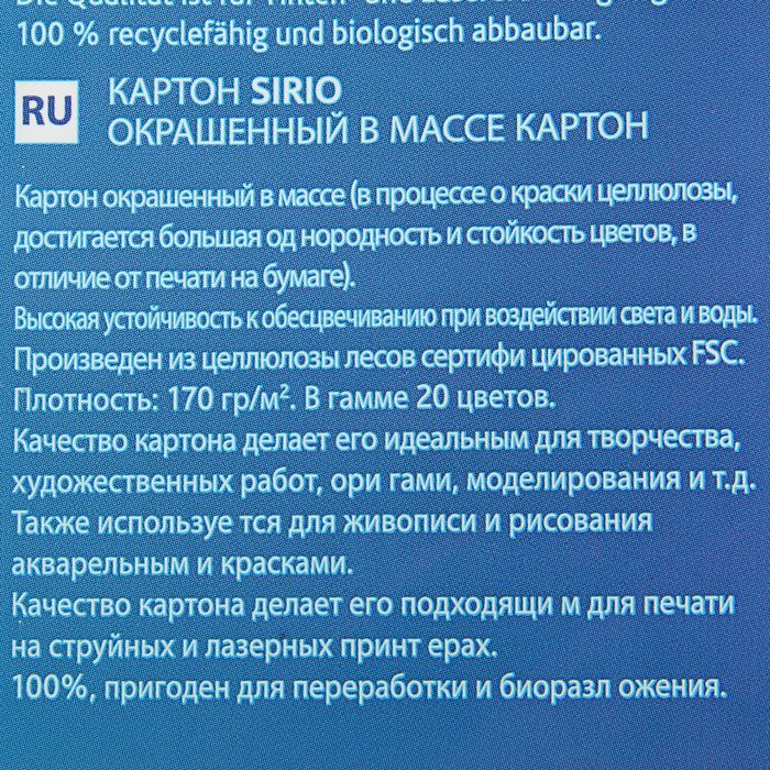 Картон цветной набор 210*297 мм Sadipal Sirio 170 г/м2 10 листов*10 цветов светлые цвета 738