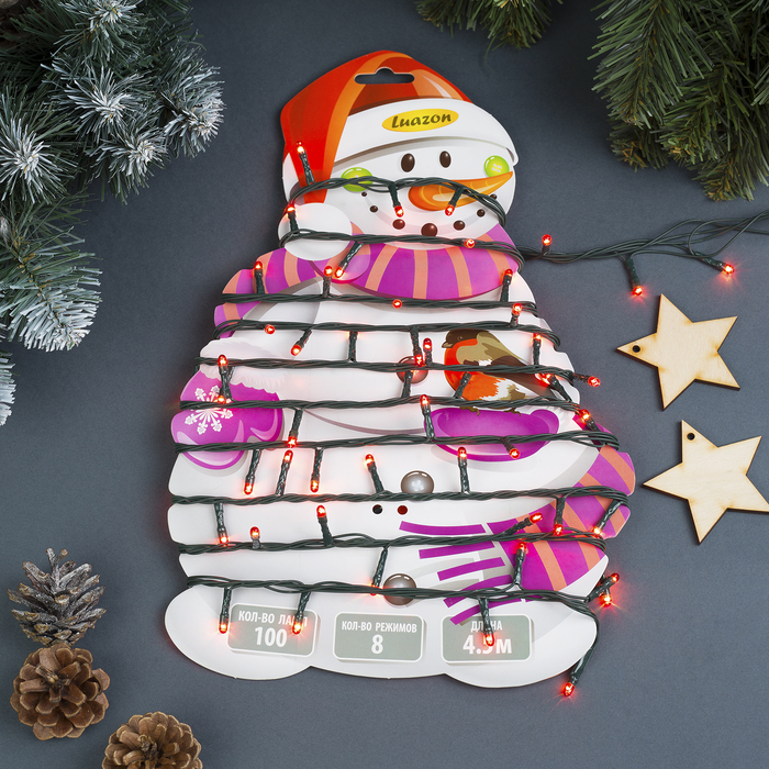 Гирлянда "Метраж" 4.5 м, Н.Т. 100 ламп, 220V, контр. 8 р, КРАСНЫЙ