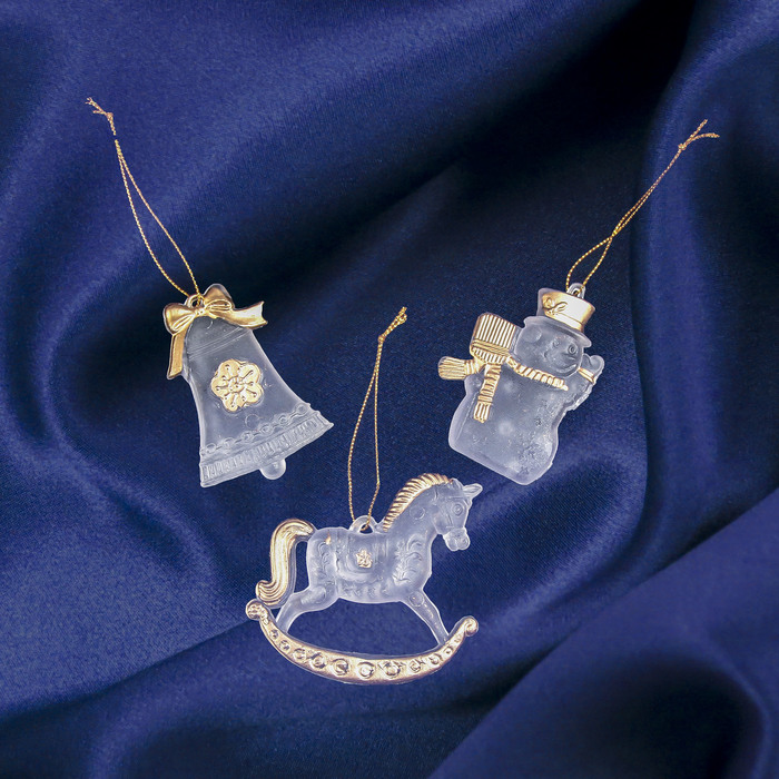 Набор украшений лед, блеск "Снеговик, лошадка, колокольчик"