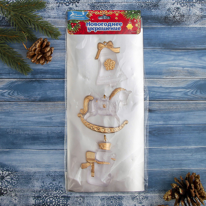 Набор украшений лед, блеск "Снеговик, лошадка, колокольчик"