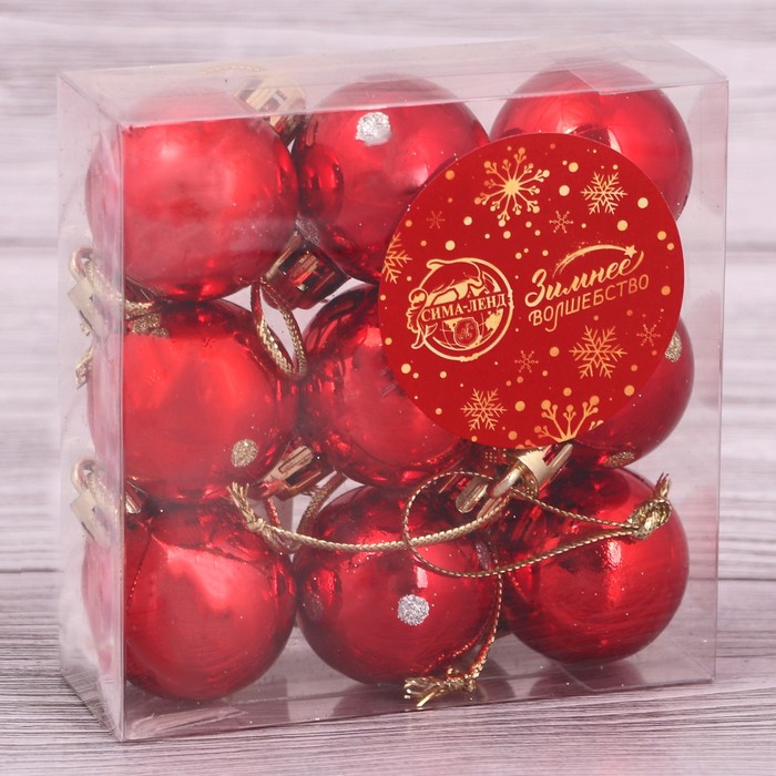 фото Набор шаров пластик d-3 см, 9 шт "самарина" красный зимнее волшебство