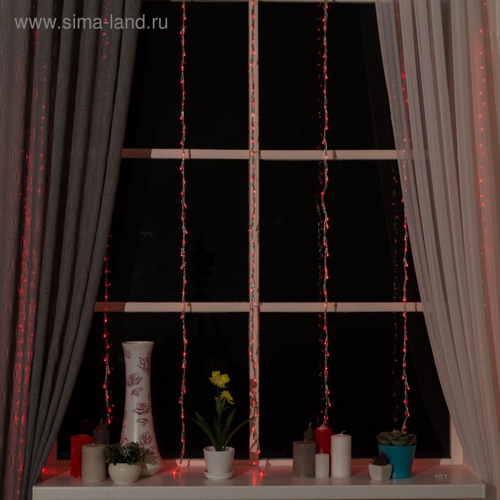 Гирлянда Водопад 2 х 1.5 м , IP20, прозрачная нить, 400 LED, свечение красное, 8 режимов, 220 В