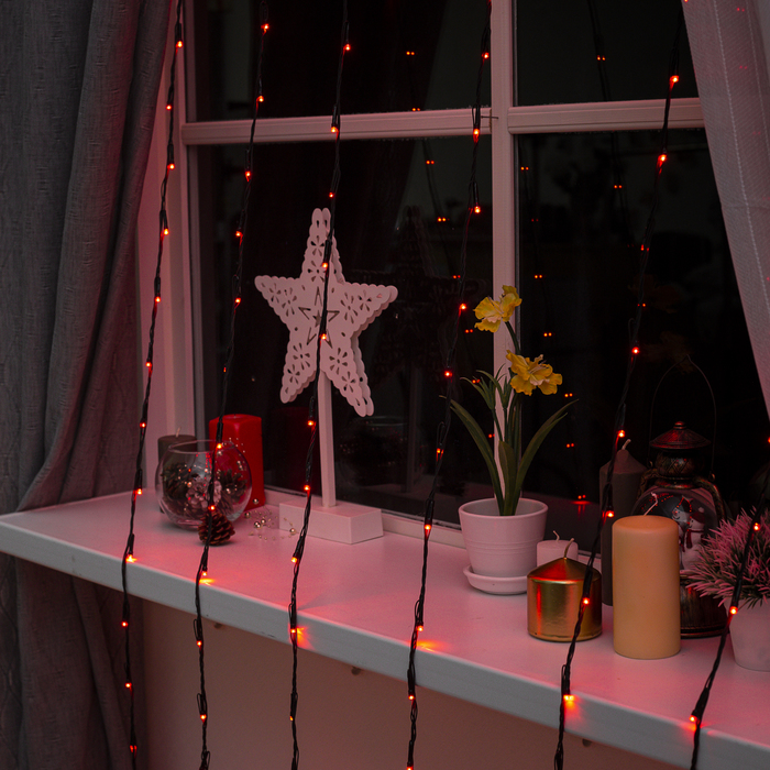 Гирлянда "Дождь" Ш:2 м, В:3 м, Н.Т. LED-800-240V, контр. 8 р, КРАСНЫЙ