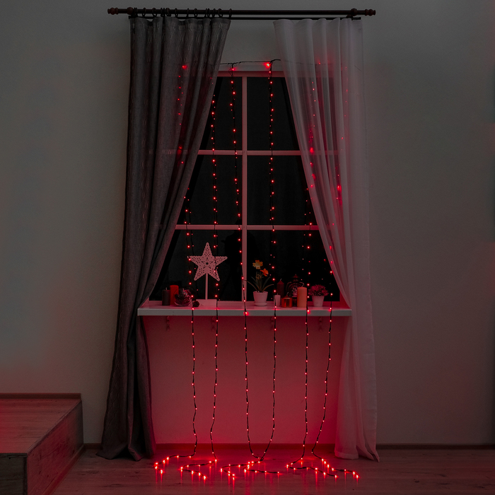 Гирлянда "Дождь" Ш:2 м, В:3 м, Н.Т. LED-800-240V, контр. 8 р, КРАСНЫЙ
