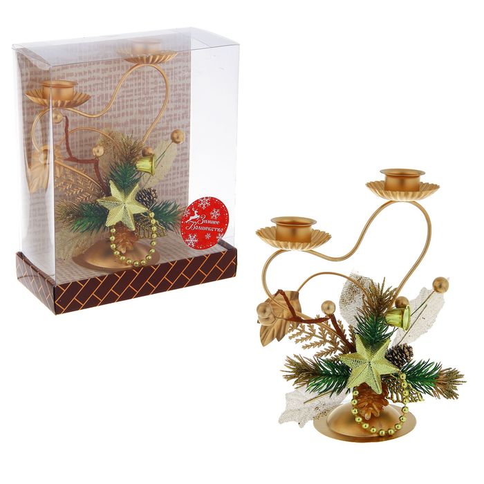 Подсвечник на две свечи "Золотое сердце" звезда