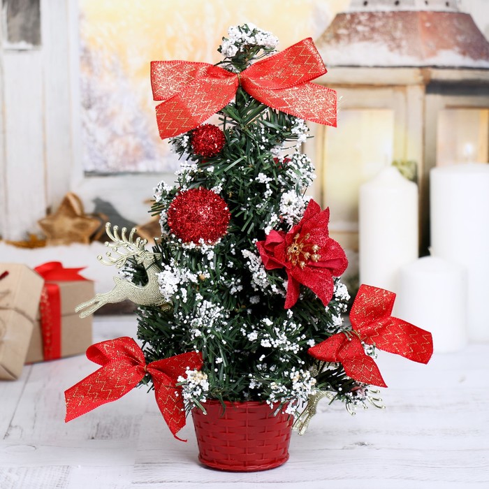 елка декор 30 см со снегом красная