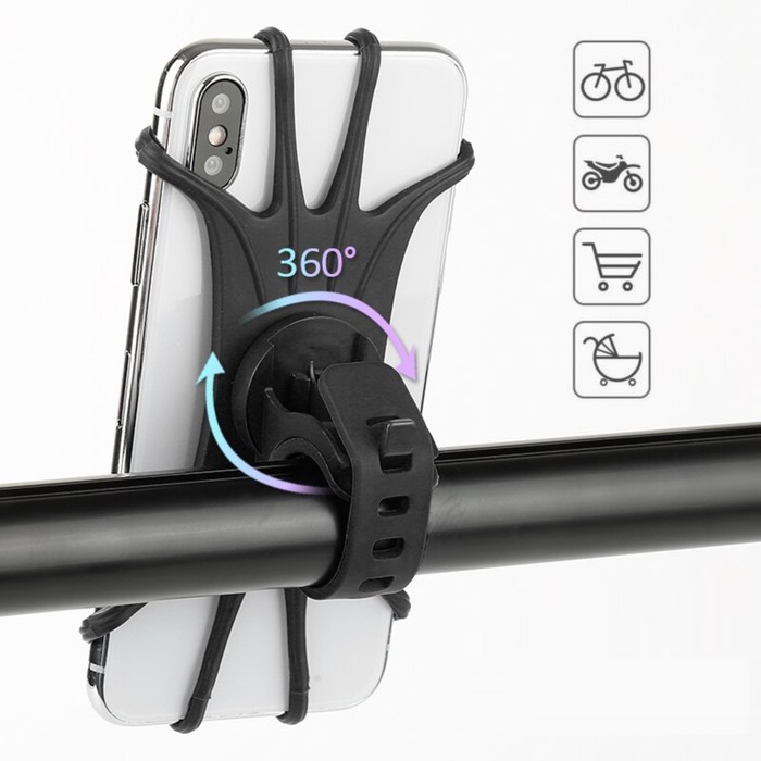 фото Велосипедный держатель для телефона luazon, поворотный, силиконовый, до 6.5", черный luazon home