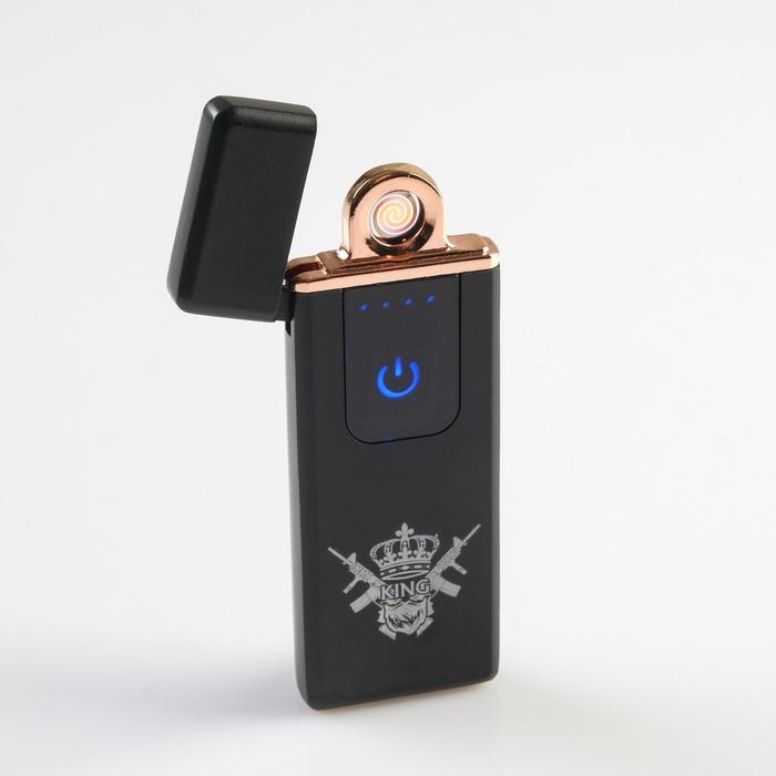 Зажигалка электронная KING, USB, спираль, 3 х 7.3 см, черная