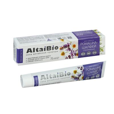 Зубная паста AltaiBio, отбеливающая, Антитабак, ромашка и шалфей, 75 мл