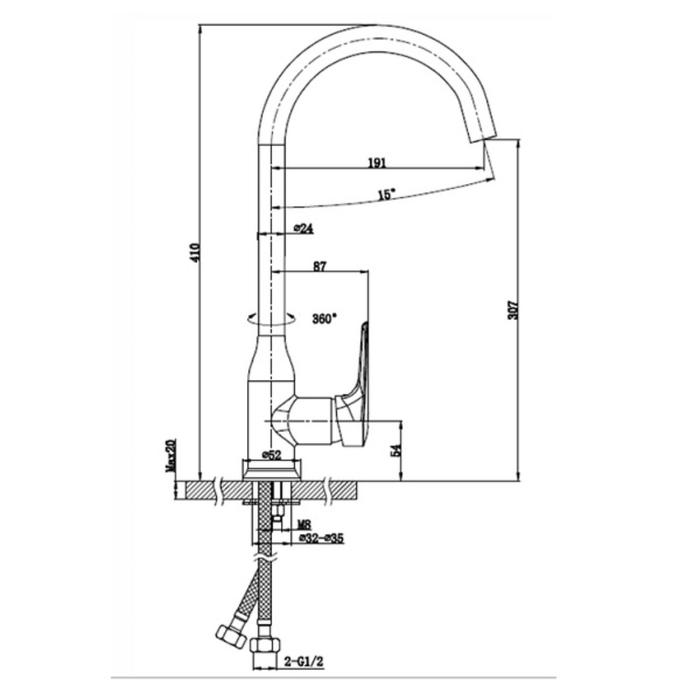 

Смеситель для кухни BRAVAT Arden F7351385CP-RUS, однорычажный, латунь, хром