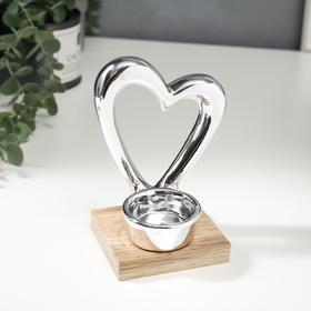Сувенир керамика, дерево подсвечник "Серебряное сердце" 13,5х8х9,4 см