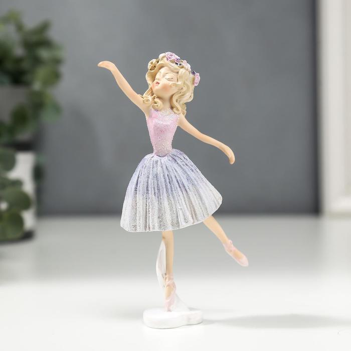 Сувенир полистоун Балерина с кудрями, в розово-сиреневом платье 13х3,5х6,5 см