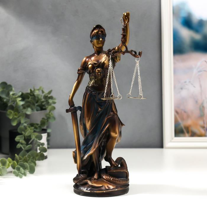 Сувенир полистоун Фемида - богиня правосудия бронзово-синяя 31,5х11х11 см