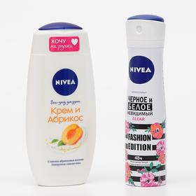 

Набор Nivea: гель для душа «Крем и абрикос», 250 мл + антиперспирант-cпрей «Чёрное и белое. Невидимый Clear», 150 мл