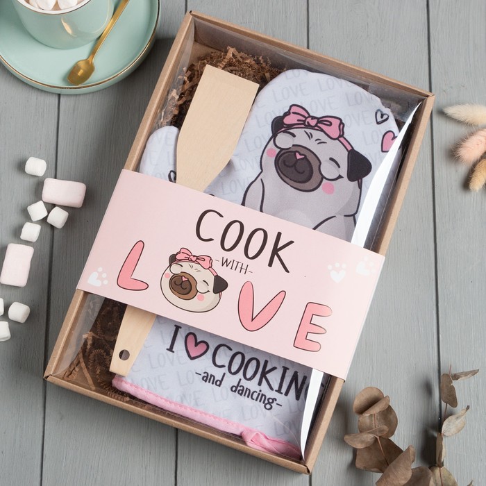 

Кухонный набор Cook with love,варежка-прихватка 20х28см, лопатка деревянная