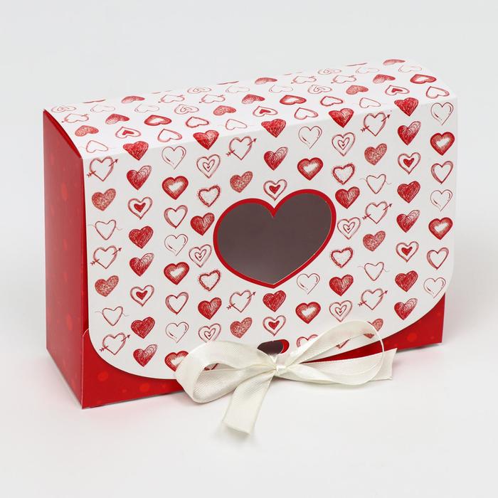 Подарочная коробка сборная с окном Сердца, 16,5 х 11,5 х 5 см
