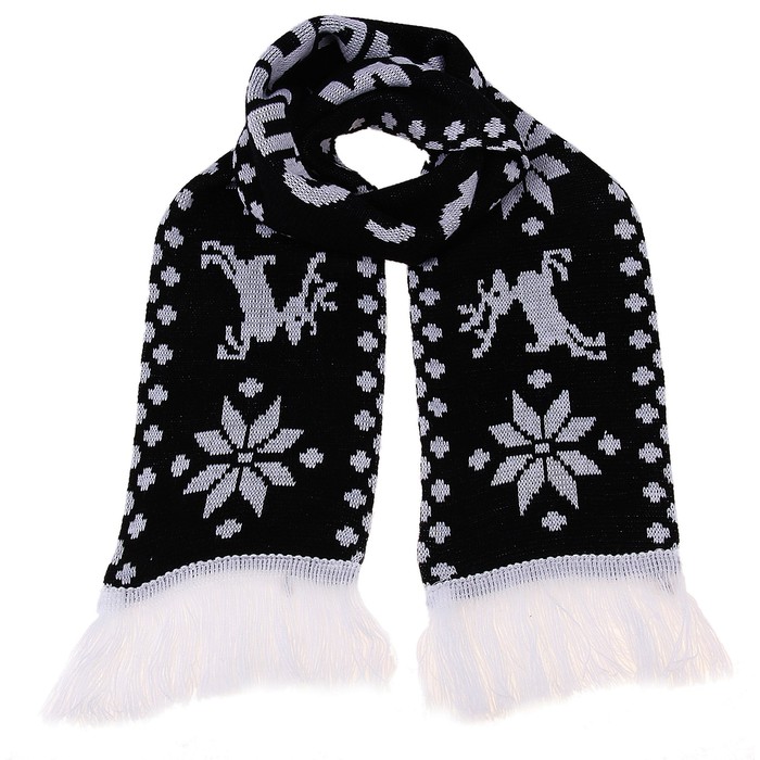 Шарф шерстяной вязаный "Шарф с оленями"
