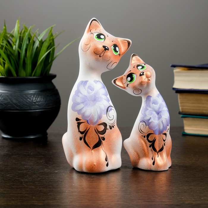 Сувенир Набор "Love Коты" ушастые, 2 шт белые, медь, микс