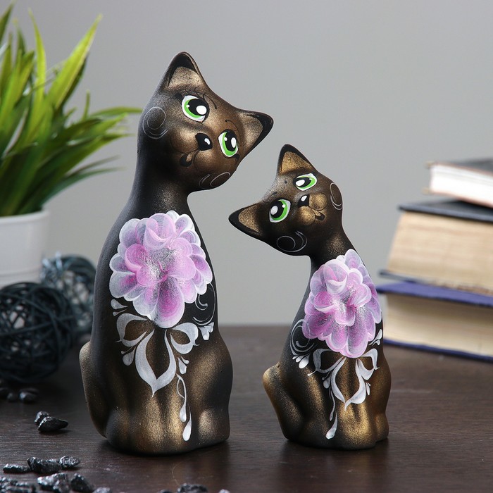 Сувенир Набор "Love Коты" ушастые, 2 шт черные золото