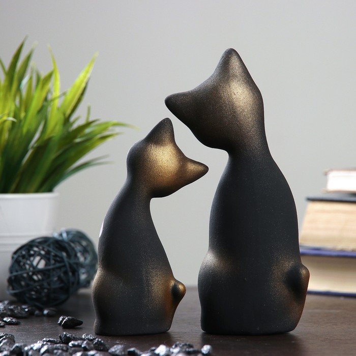 Сувенир Набор "Love Коты" ушастые, 2 шт черные золото