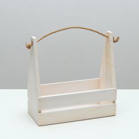 

Кашпо деревянное 30×14×30 см, двухреечное прямое, ручка верёвка, белый