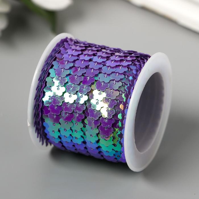 фото Нить из пайеток на бобине "цветочки зелёно-фиолетовые" намотка 5 метров d-0,5 см арт узор