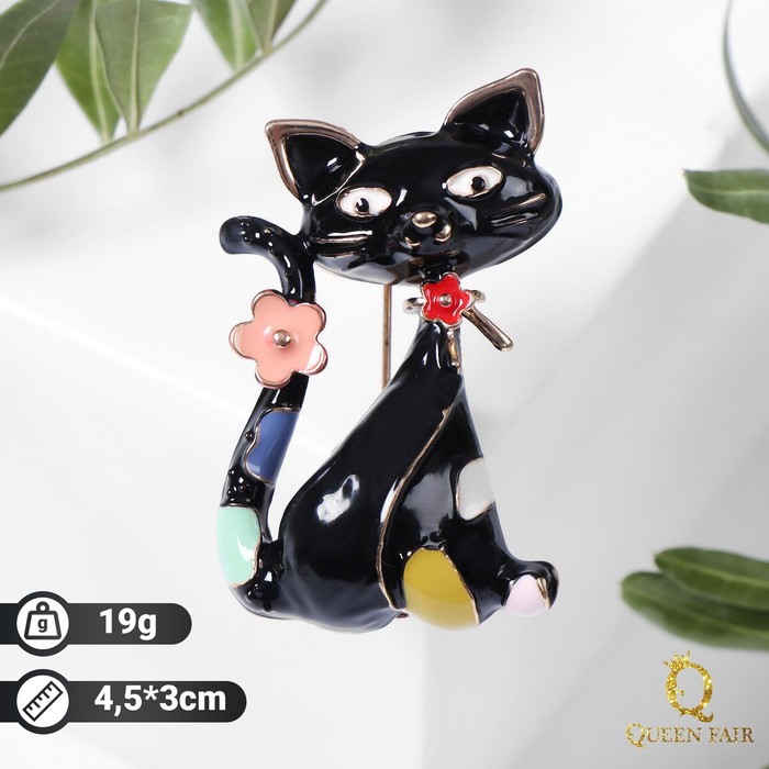 

Брошь "Кошка" пятнистая, цвет чёрный в золоте