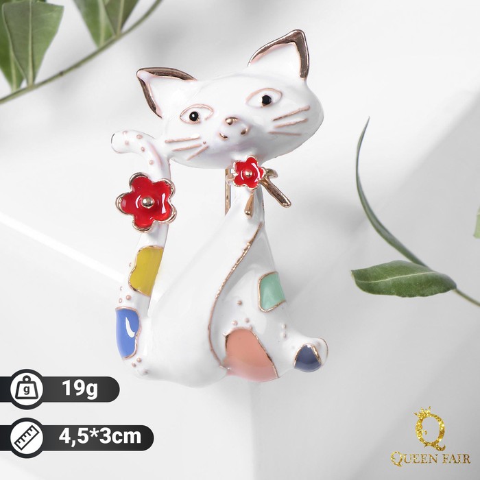 

Брошь "Кошка" пятнистая, цвет белый в золоте