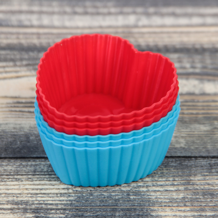 Набор форм для выпечки 7х3х6 см "Риб.Сердце", 6 шт, цвета МИКС