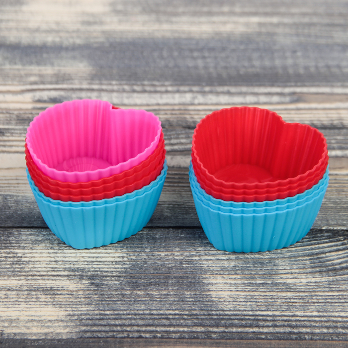 Набор форм для выпечки 7х3х6 см "Риб.Сердце", 6 шт, цвета МИКС