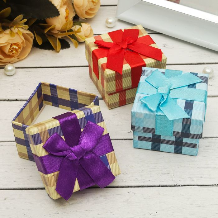 Коробочка подарочная под кольцо "Клеточка", 5*5*3, цвет МИКС