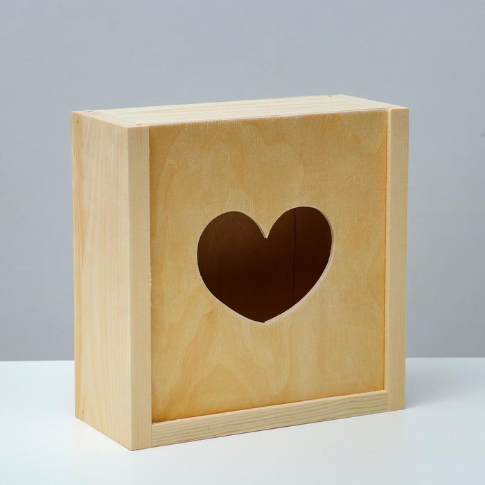 Кашпо деревянное 20×20×9 см Шкатулка, сердце