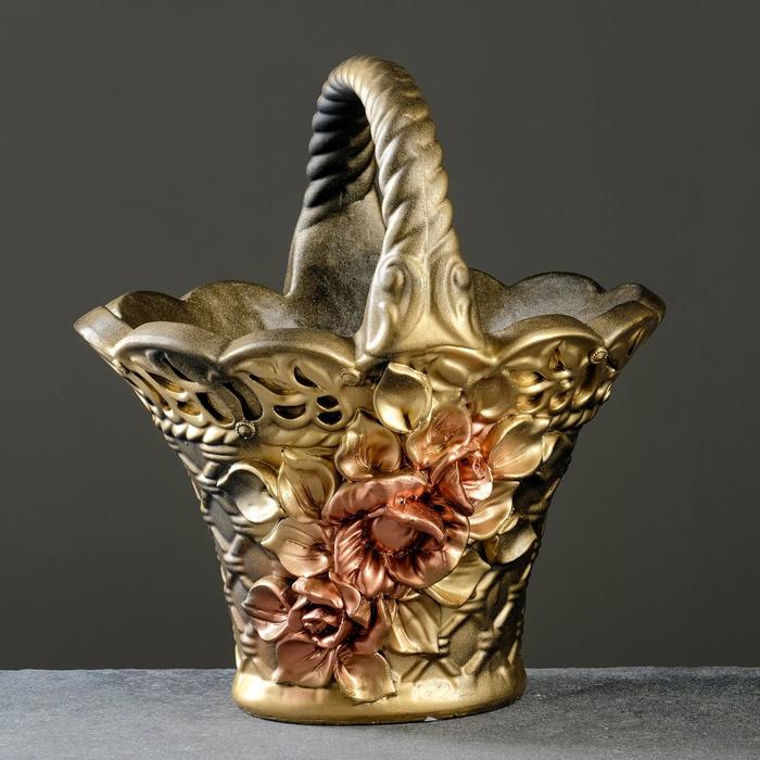 фото Фигурное кашпо "корзина с цветами" бронза, 38х25см хорошие сувениры