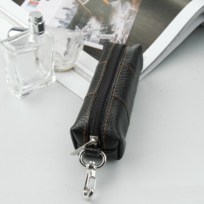 Ключница на молнии, кольцо, карабин, флотер, цвет чёрный