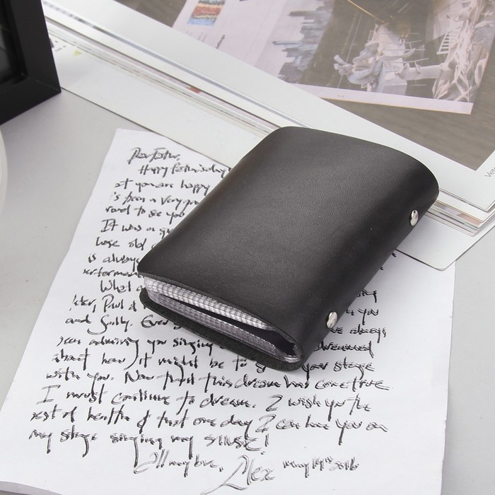 Визитница на кнопке, 1 ряд, 20 листов, цвет чёрный